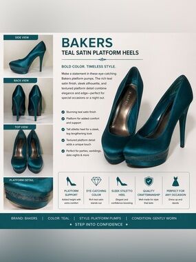 Bakers Teal Satin Platform Stiletto Heels size 9